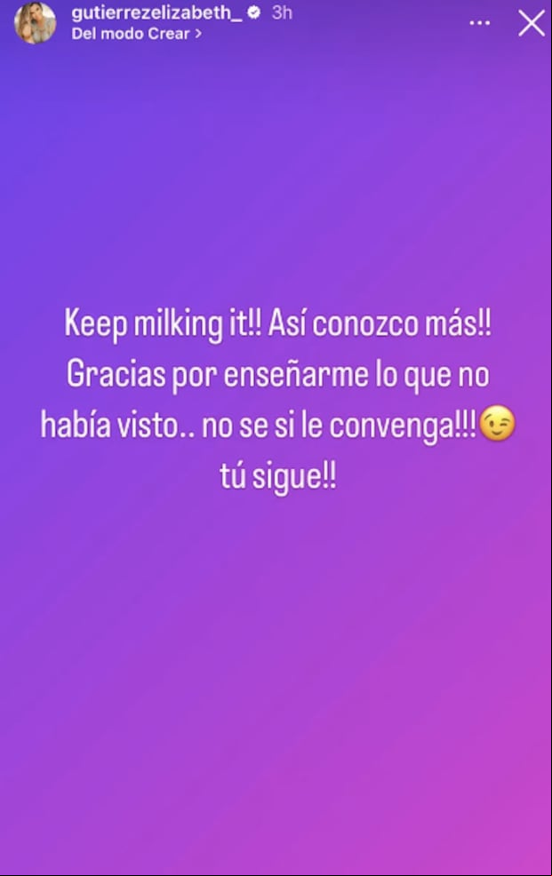 Elizabeth Gutiérrez mandó una fuerte indirecta a través de su cuenta de Instagram (Foto: Elizabeth Gutiérrez / Instagram)
