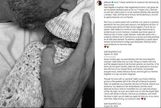 Así anunció la actriz colombiana al deceso de su heredero (Foto: Johanna Curé / Instagram)
