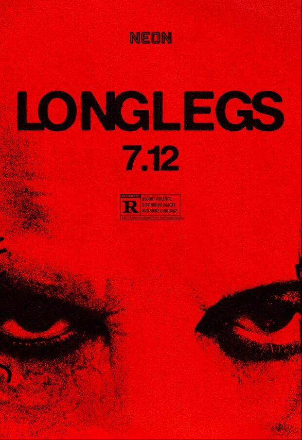 El rojo es el color predominante en el póster de la película de terror "Longlegs" (Foto: Neon)