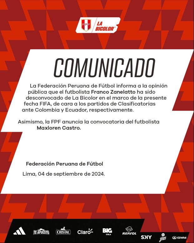 Maxloren Castro convocado en la Selección Peruana. (Foto: FPF)