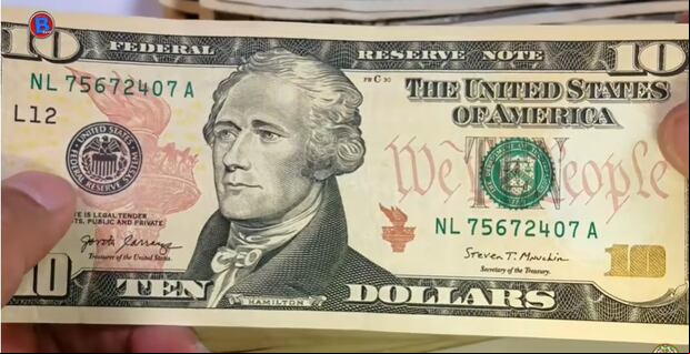 Alexander Hamilton en el billete de 10 dólares (Foto: Beto coin/YouTube)