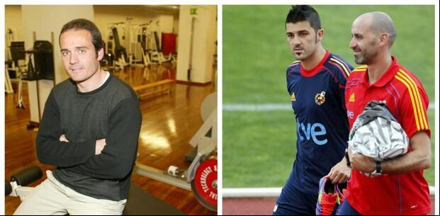 Julio Tous, en su etapa en el Barça en 2004, y Raúl Martínez, con David Villa en la selección española Pere Puntí/J. A. Sirvent (MD)