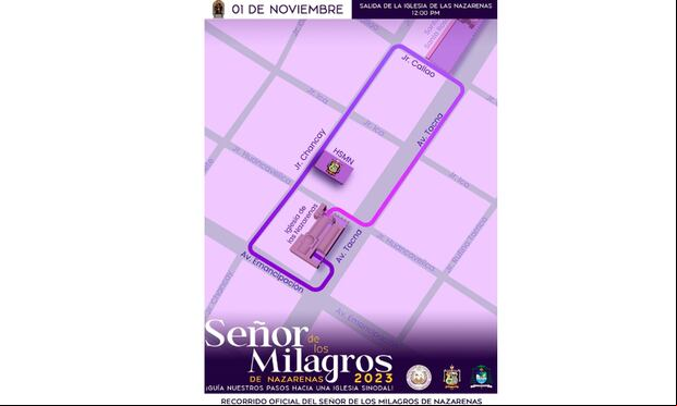 Recorrido del 1 de noviembre. (Hermandad del Señor de los Milagros de Nazarenas/Twitter)