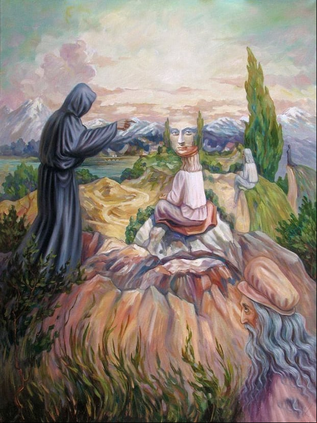 RETO VISUAL |La figura ves que al mirar esta pintura surrealista puede revelar sorprendentes debilidades ocultas en tus relaciones. |Oleg Shupliak