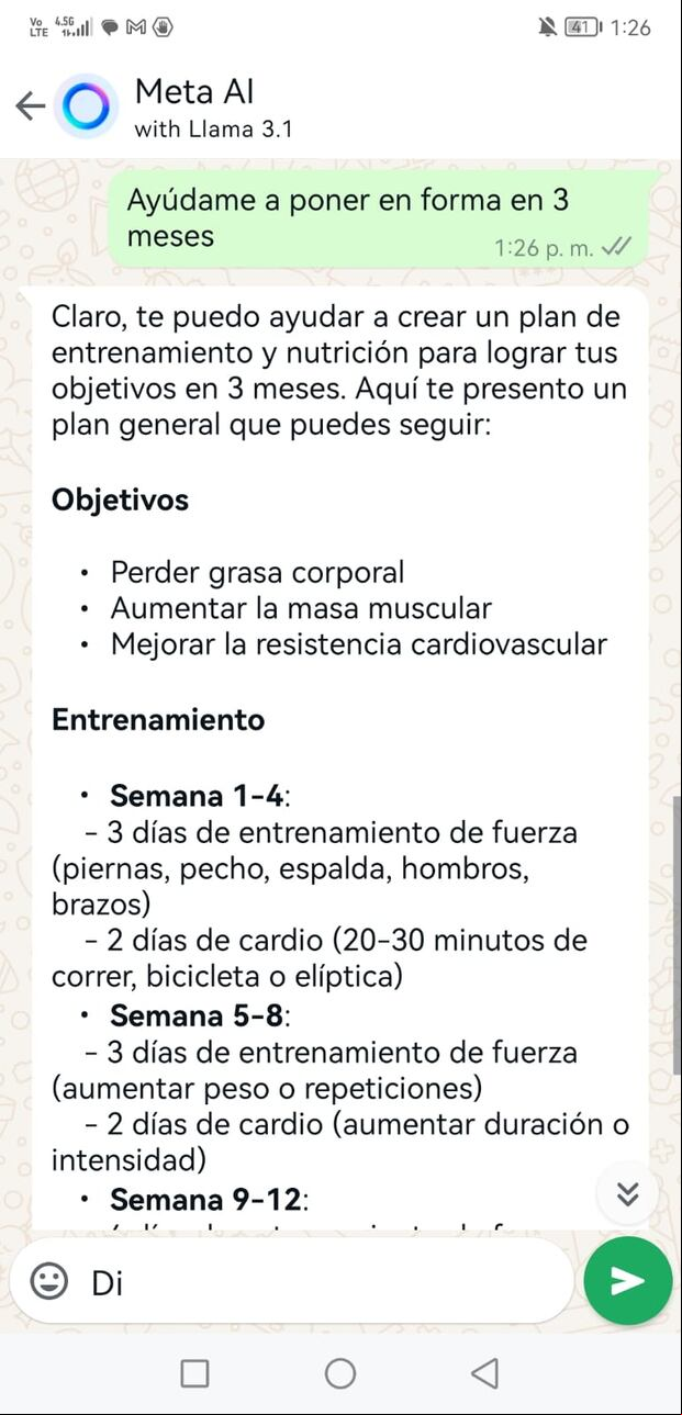 Respuestas de Meta AI en WhatsApp