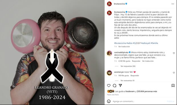La muerte de Leandro Granato "El Yeti" causó sorpresa entre los seguidores de "Bruta Cocina" (Foto: Captura - Instagram)