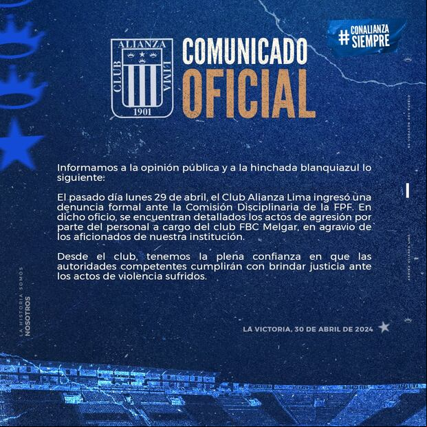 El comunicado difundido por Alianza Lima