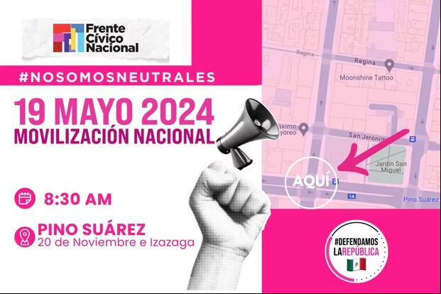 La Plaza de la Constitución de la Ciudad de México será sede de la movilización de este domingo 19 de mayo. (@FCN_mx)