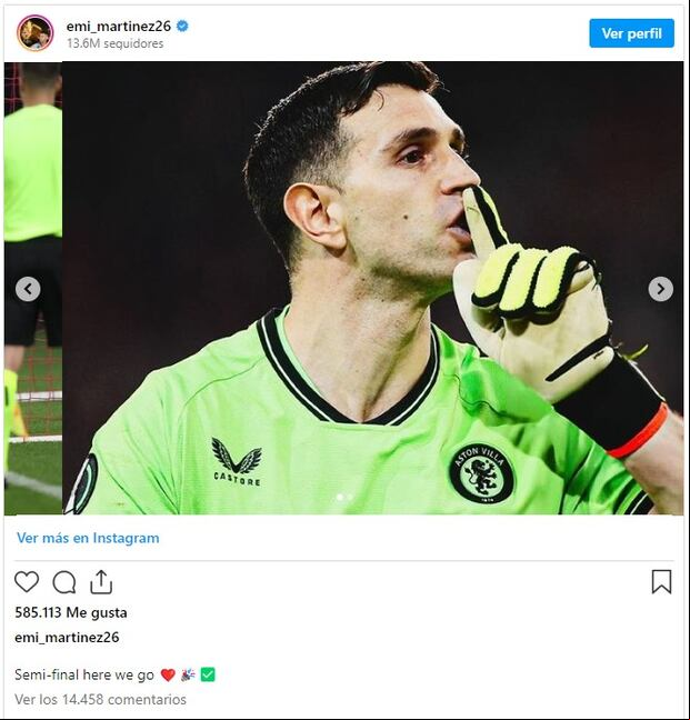 El post de 'Dibu' Martínez en redes sociales. (Foto: Instagram)
