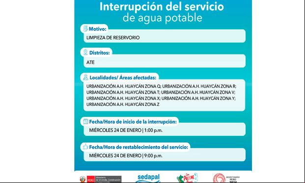 Sedapal informó qué distritos no tendrán agua este miércoles 24 de enero. (Foto: Twitter)