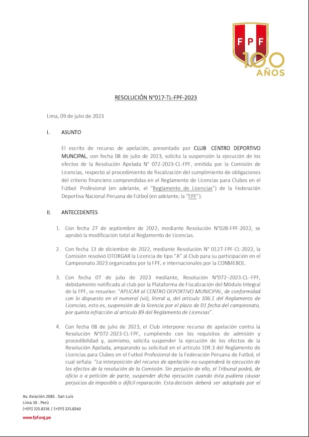 Este domingo se suspendió la sanción impuesta a Deportivo Municipal. (Foto: Difusión)