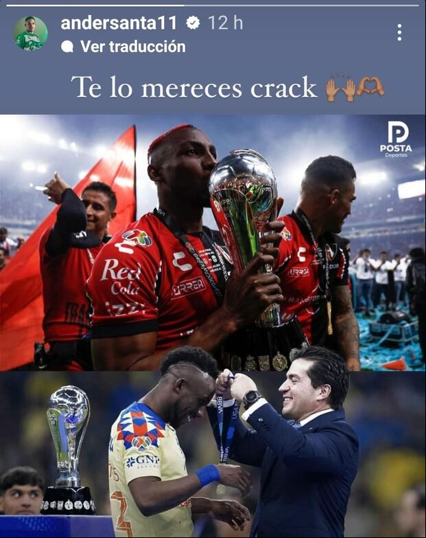 El saludo de Anderson Santamaría a Julián Quiñones. (Foto: Captura de Instagram)