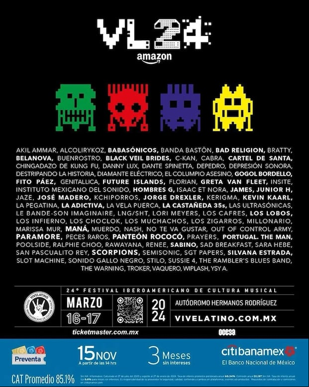 Cartel oficial del Vive Latino 2024 con los artistas que se presentarán. (Foto: @vivelatino).