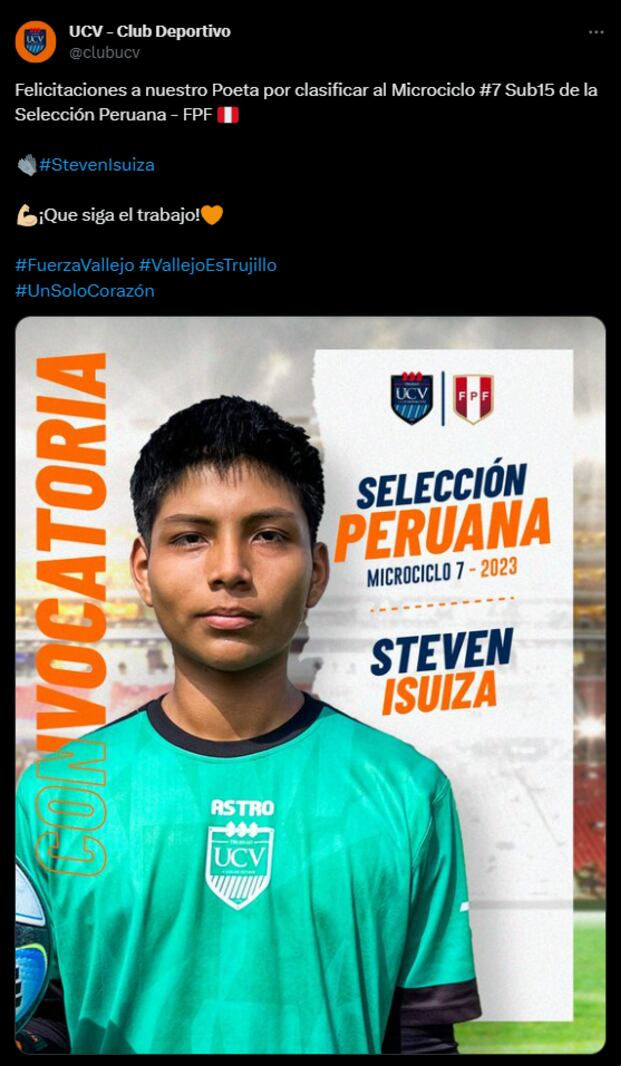 El trabajo con menores en César Vallejo ha dado frutos, teniendo jugadores en las categorías menores de la Selección Peruana. (Foto: Twitter)
