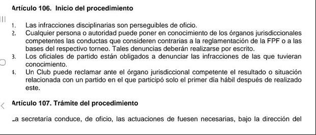 El artículo 106 del Reglamento Único señala el procedimiento a seguir en caso de una infracción disciplinaria. (Foto: Carlos Benavente)