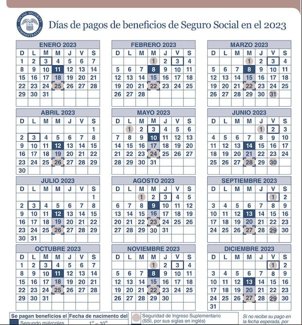 Calendario de la istración para el Seguro Social (Foto: SSA)