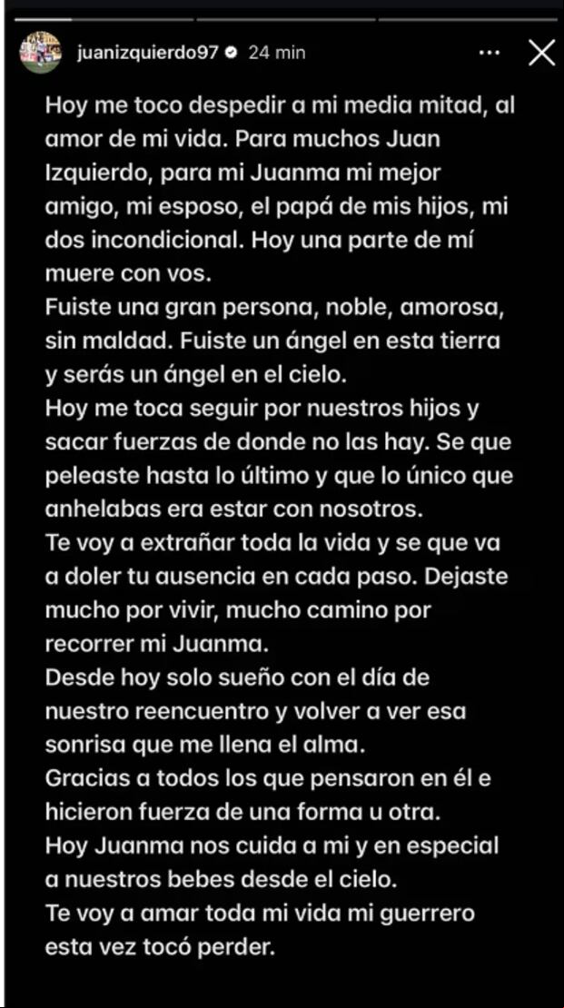 La desgarradora carta de la esposa de Juan Izquierdo. (Foto: Captura de IG)