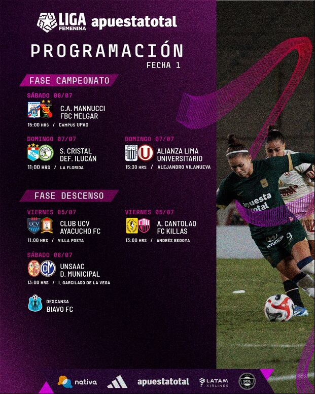 Programación de la fecha 1 de la Liga Femenina. (Foto: X).