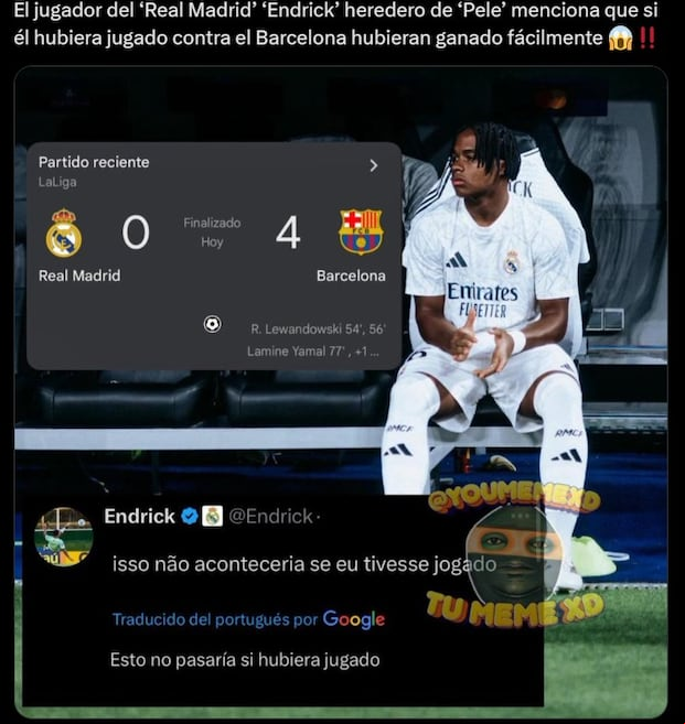 Los mejores memes del partido de Barcelona vs. Real Madrid. (Foto: X)