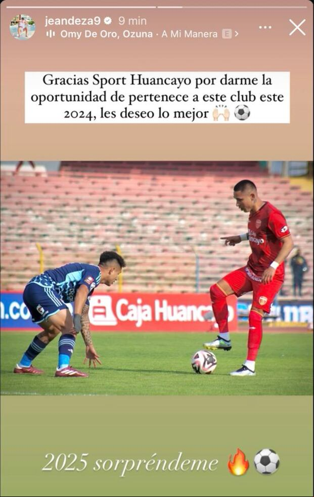 Jean Deza y su mensaje de despedida a Sport Huancayo. (Instagram)
