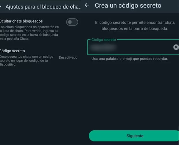 Estos pasos debes seguir para crear un código secreto. (Foto: WhatsApp)