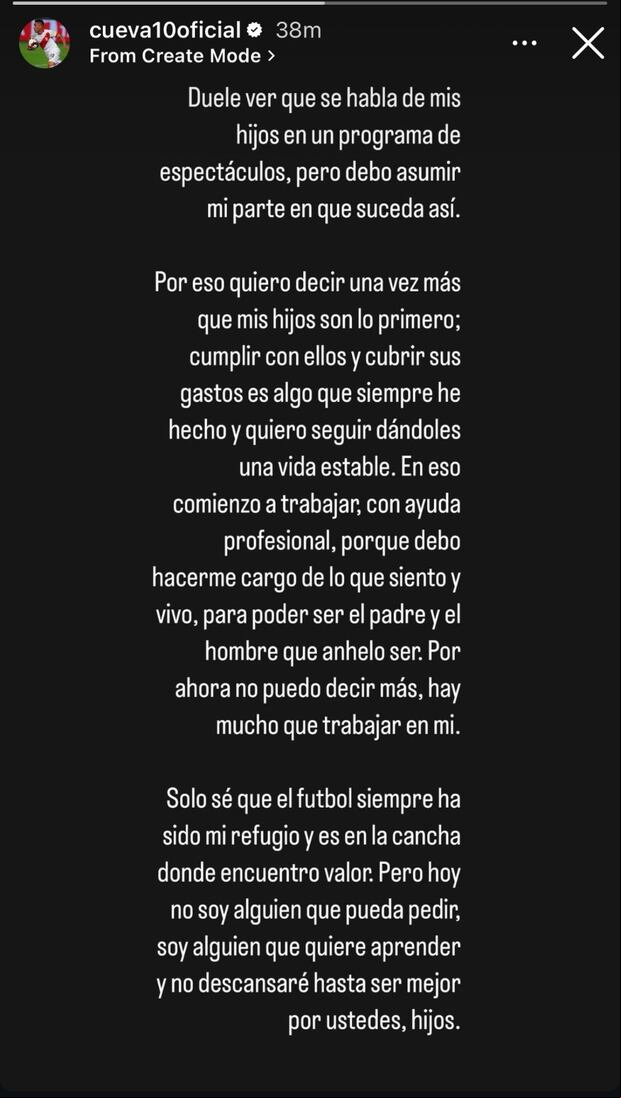 Comunicado de Christian Cueva vía redes sociales. (Foto: Captura de Instagram).