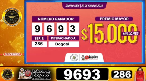 Resultados Boyacá del 22 de junio de 2024 (Foto: Resultados de Loterías y Chances en Colombia / Youtube)