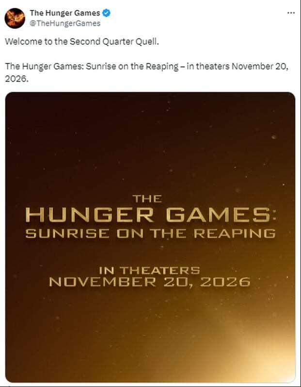 “The Hunger Games: Sunrise on the Reaping” tiene fecha de estreno para 2026 (Foto: Los juegos del hambre / X)