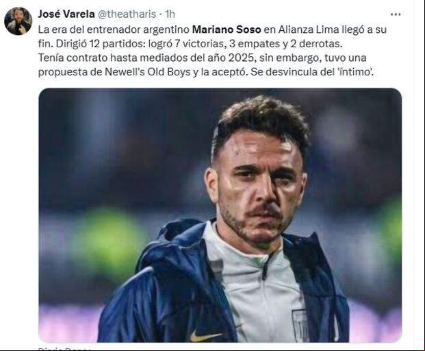 Mariano Soso se desvinculó de Alianza Lima.