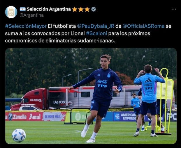 Selección Argentina convocó a Paulo Dybala para las Eliminatorias 2026. (Foto: @Argentina).
