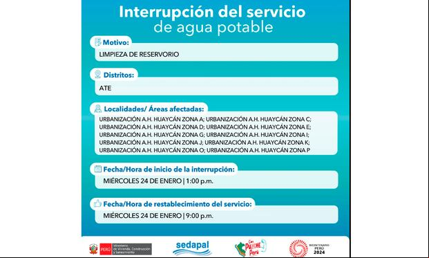 Sedapal informó qué distritos no tendrán agua este miércoles 24 de enero. (Foto: Twitter)