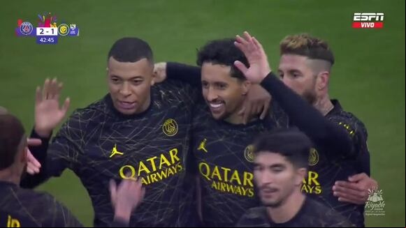 Marquinhos marca el 2-1 de PSG en Arabia Saudita. (VIDEO: ESPN)
