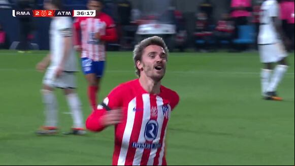 Gol de Antoine Griezmann para el 2-2 del Real Madrid vs. Altético de Madrid. (Vídeo: X).