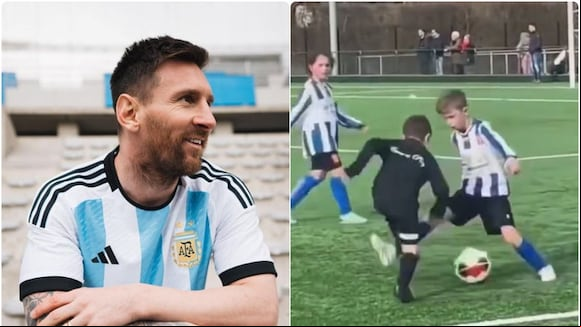 La jugada de Mateo, el hijo de Lionel Messi, que es viral en internet.